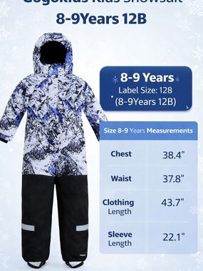 Gogokids Kids Snowsuit One Piece Ski Suit for Boys 8-9Years